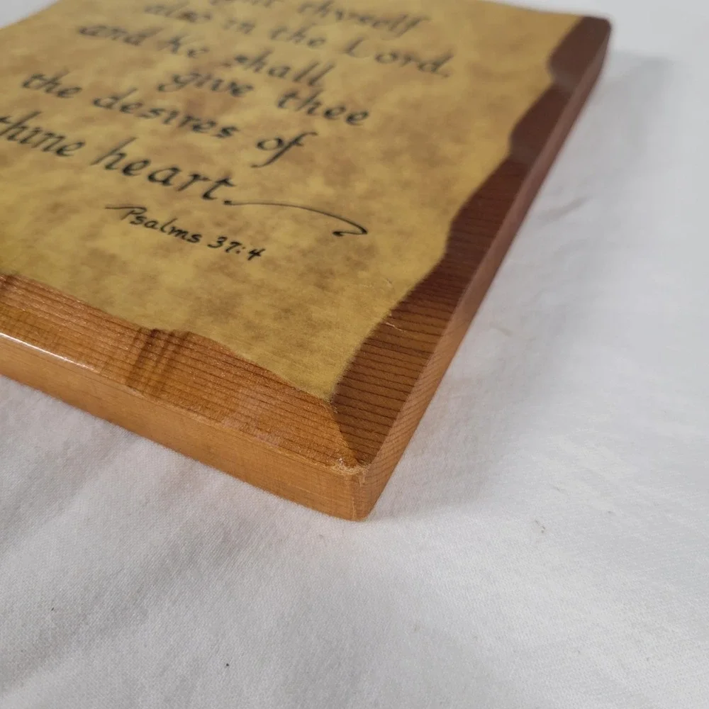 Vtg Psalms 37:4 Wood Plaque Wall Art Delight Thyself In The Lord Scripture Verse